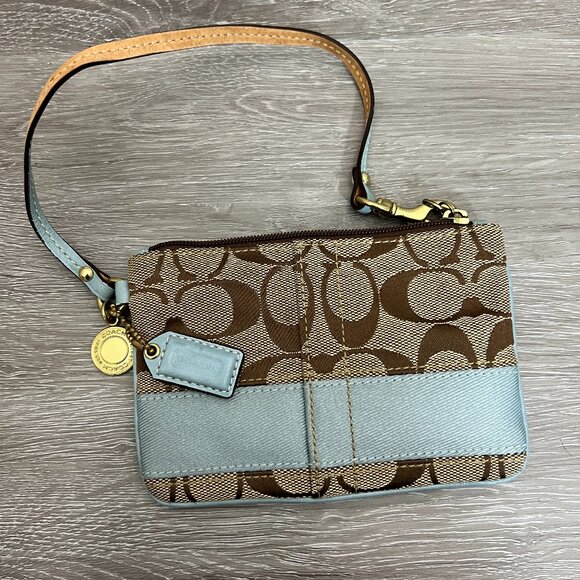 Coach Signature Stripe 40028 Wristlet Pouch Small Clutch - Picture 1 of 3